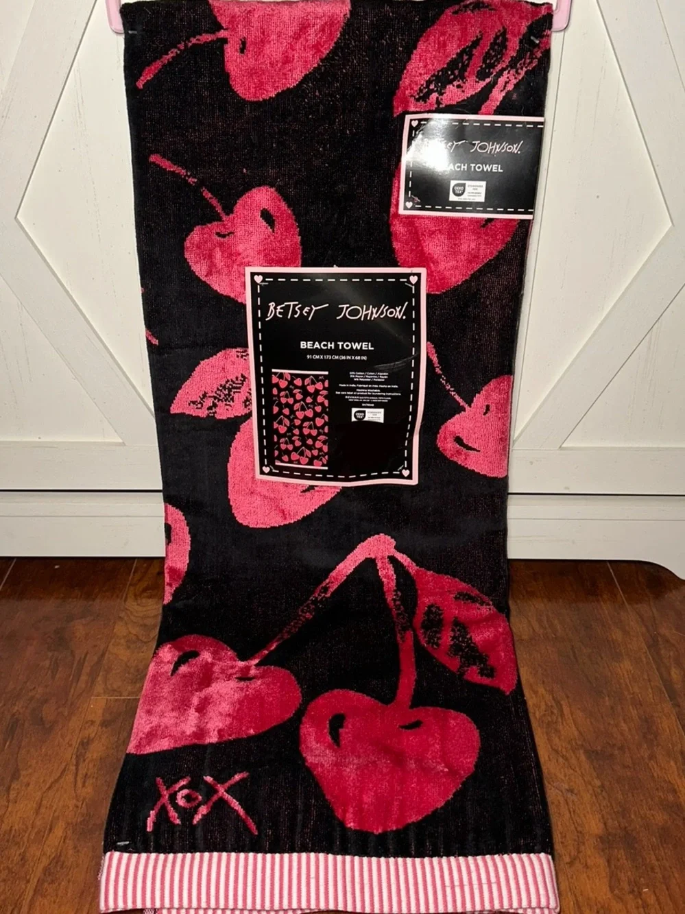 Betsey Johnson Pink Cherry Embossed Beach Towel